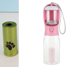 Portable Cat Dog Water Bottle Food Feeder Drinker Poop Dispenser 3 In 1 Leak-proof Multifunctional Dog Water Bottle Pet Products (Color: Pink)